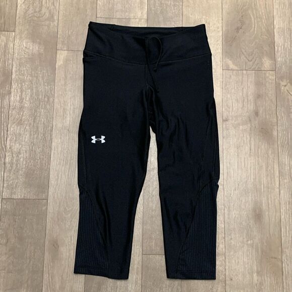 Womens Under‎ Armour Compression Drawstring Cropped Heatgear Workout Leggings - Picture 1 of 7